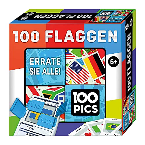 100 PICS 20208046 Quizspiel Flaggen, Lernspiel für die ganze Familie, Brainteaser, Reisespiel für Erwachsene und Kinder ab 6 Jahren von 100 PICS