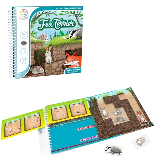 SmartGames Fox Terrier – magnetisches Denkspiel für Reise – 48 Herausforderungen des Levels, leicht bis schwierig – EIN Abenteuer unter der Erde – Taschenbuch – 1 Spieler – für Kinder ab 5 Jahren von SmartGames