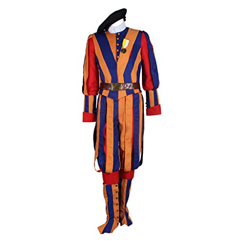 Herren Karneval Schweiz Soldaten Schweizer Garde Uniform Cosplay Kostüm, Orange/Abendrot im Zickzackmuster (Sunset Chevron), XL-H:(71-73")C:(46-48")W:(40-42")H:(44-46") von 1791's lady