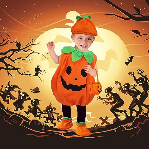 23GUANYI Kürbis Kostüm Kinder, Halloween Kostüm Kinder, Halloween Kostüm Festival Fancy Dress Cosplay Party Kostüm Kleidung mit Hut für Baby Jungen Mädchen (XL) von 23GUANYI