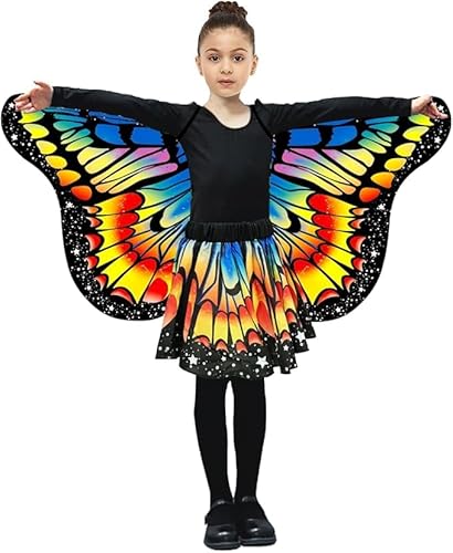 Schmetterling Kostüm Kinder, Karneval Kostüm Kinder Mehrfarbig Schmetterlingsflügel Umhang Schmetterling Rock mit Haarreif Tattoos Schmetterlingskostüm Mädchen für Karneval Fasching Cosplay Mottoparty von 23GUANYI