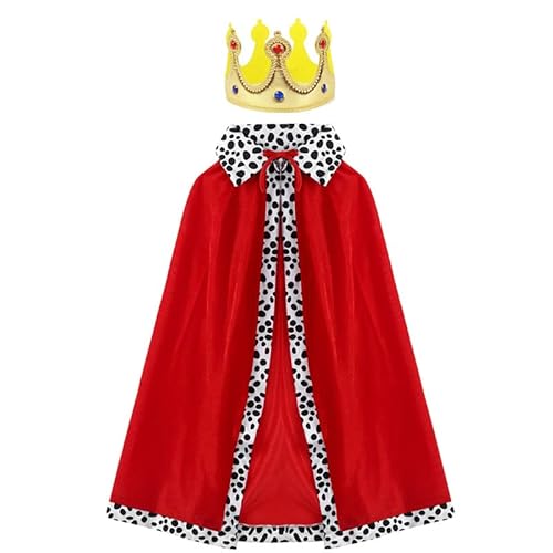 König Kostüm Herren Damen Kinder, 130 CM Rot Karneval Kostüm Herren, Krone Damen mit Krone König Königin, Faschingskostüme Damen für Karneval, Fasching, Mottoparty, Rollenspiel, Bühnenauftritt von 23GUANYI