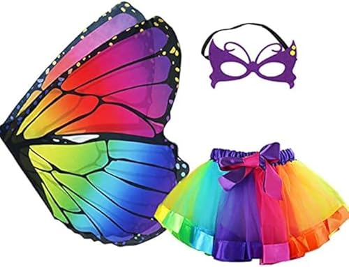 5 Stück Schmetterling Kostüm Kinder, Faschingskostüm Mädchen mit Tüllrock Bunt Schmetterlingsflügel Haarreif Masken Tattoos Schmetterlingskostüm Mädchen für Karneval Fasching Cosplay Mottoparty von 23GUANYI