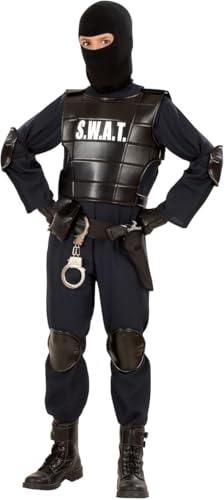 24costumes SWAT Spezialeinheit Polizei Kinderkostüm | Inkl. Overall, Weste, Gürtel mit Halfter, Knie- & Ellenbogenschoner, Maske | Perfekt für Karneval, Fasching, Halloween & Rollenspiele (128) von 24costumes