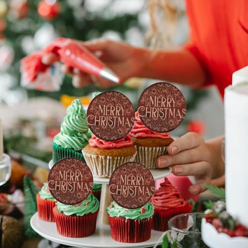 3 LITTLE DESSERTS Cupcake-Topper mit Aufschrift "Merry Christmas", UV-bedruckt, Acryl, Weihnachtskugel-Edition, 6 Stück von 3 LITTLE DESSERTS