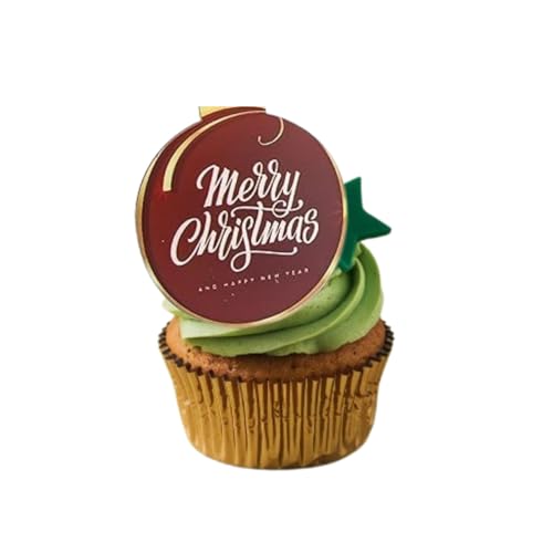 3 Little Deserts Cupcake-Topper mit Aufschrift "Merry Christmas", Acryl, UV-bedruckt, 6 Stück von 3 LITTLE DESSERTS