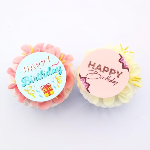 3 Little Desserts Cupcake-Topper "Happy Birthday" aus Acryl – zwei einzigartige Designs – Cupcake-Topper für Geburtstagsparty – Cupcake-Scheiben für Geburtstag – Acryl-Spiegel-Kuchenaufsatz von 3 LITTLE DESSERTS