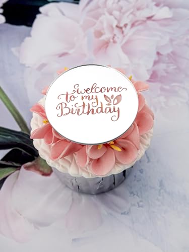 3 Little Desserts Cupcake-Topper "Welcome to My Birthday" – Gravierte Scheiben – Geburtstagsparty-Cupcake-Topper – Cupcake-Scheiben für Geburtstag – Acryl-Spiegel-Kuchenaufsatz – 6er-Set von 3 LITTLE DESSERTS