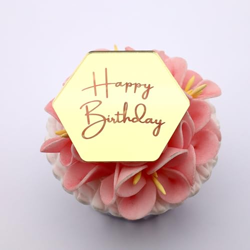 3 Little Desserts Happy Birthday Cupcake Topper Discs - Gravierte Scheiben - Geburtstagsparty Cupcake Topper - Cupcake Scheiben für Geburtstag - Acryl Spiegel Cake Toppers - Gold von 3 LITTLE DESSERTS