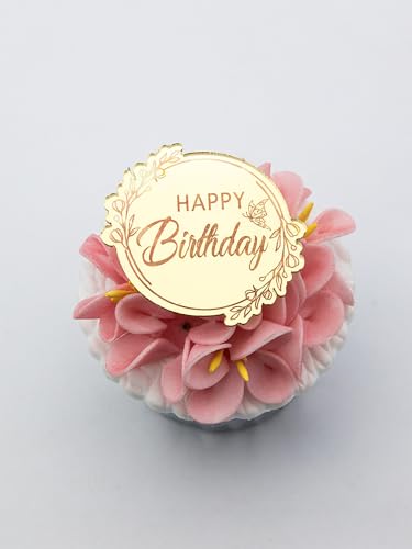 3 Little Desserts Happy Birthday Cupcake Topper Discs - Gravierte Scheiben - Geburtstagsparty Cupcake Topper - Cupcake Scheiben für Geburtstag - Acryl Spiegel Cake Toppers - Gold von 3 LITTLE DESSERTS