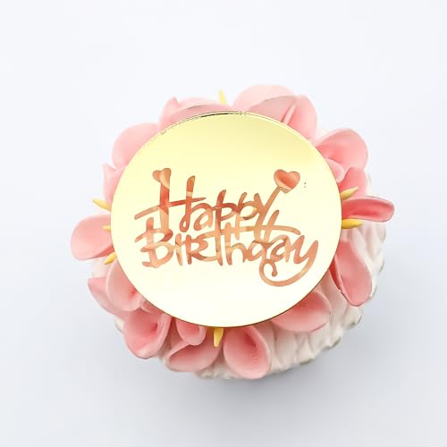 3 Little Desserts Happy Birthday Cupcake Topper Discs - Gravierte Scheiben - Geburtstagsparty Cupcake Topper - Cupcake Scheiben für Geburtstag - Acryl Spiegel Cake Toppers - Gold von 3 LITTLE DESSERTS