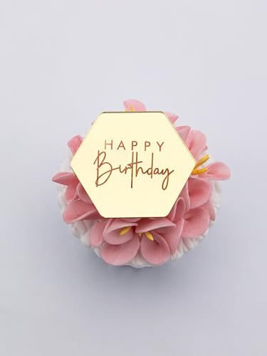 3 Little Desserts Happy Birthday Cupcake Topper Discs - Gravierte Scheiben - Geburtstagsparty Cupcake Topper - Cupcake Scheiben für Geburtstag - Acryl Spiegel Cake Toppers - Gold von 3 LITTLE DESSERTS