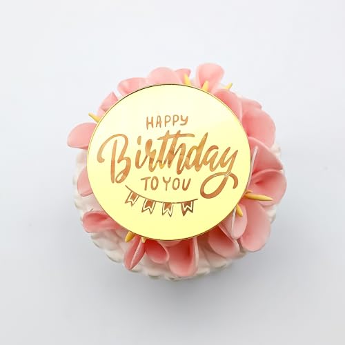 3 Little Desserts Happy Birthday Cupcake Toppers - Gravierte Cupcake Scheiben - Geburtstag Party Cupcake Topper - Cupcake Scheiben für Geburtstag - Acryl Spiegel Cake Topper - Set von 6 von 3 LITTLE DESSERTS