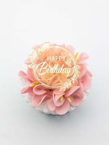 3 Little Desserts Happy Birthday Cupcake Toppers - Gravierte Scheiben - Geburtstagsparty Cupcake Topper - Cupcake Scheiben für Geburtstage - Acryl Spiegel Cake Toppers - Transparent Gold von 3 LITTLE DESSERTS