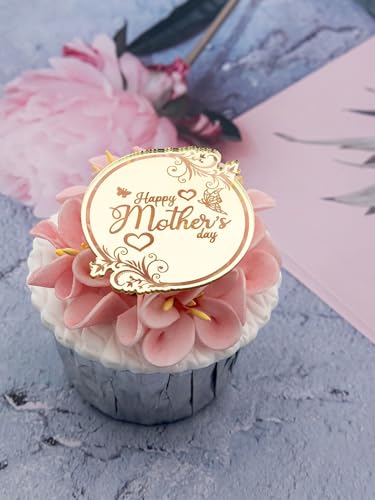 6 x Cupcake-Topper aus Acryl, elegante goldene Acryl-Dekoration für Muttertag, Geburtstag und Feiern von 3 LITTLE DESSERTS