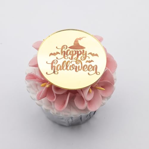 Cupcake-Topper "Happy Halloween", 6 Stück, Halloween-Party, Cupcake-Topper, Cupcake-Anhänger für Halloween, Acryl-Spiegel-Kuchenaufsatz von 3 LITTLE DESSERTS