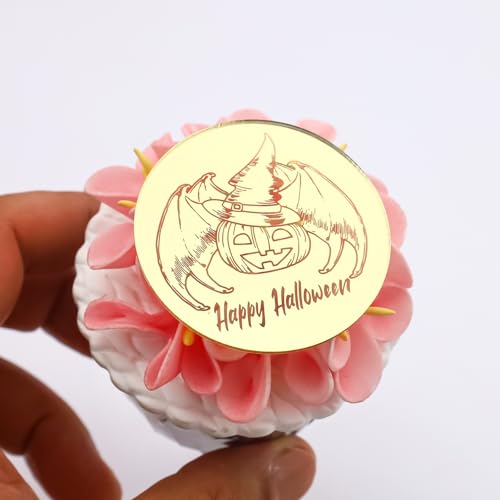 Cupcake-Topper "Happy Halloween", 6 Stück, Halloween-Party, Cupcake-Topper, Cupcake-Anhänger für Halloween, Acryl-Spiegel-Kuchenaufsatz von 3 LITTLE DESSERTS