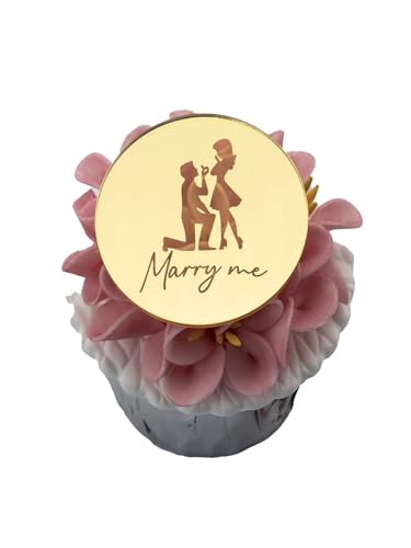 Cupcake-Topper mit Gravur "Marry Me", 6 Stück, Jubiläumsfeier, Cupcake-Topper, Cupcake-Topper, Acryl, goldfarben von 3 LITTLE DESSERTS