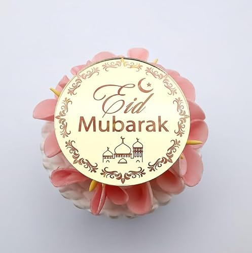 EID Mubarak Cupcake-Topper mit Gravur – Iftar Party Cupcake Topper – Ramadan Kareem Cupcake Topper – Acryl Spiegel Kuchen Topper – 6 Stück von 3 LITTLE DESSERTS