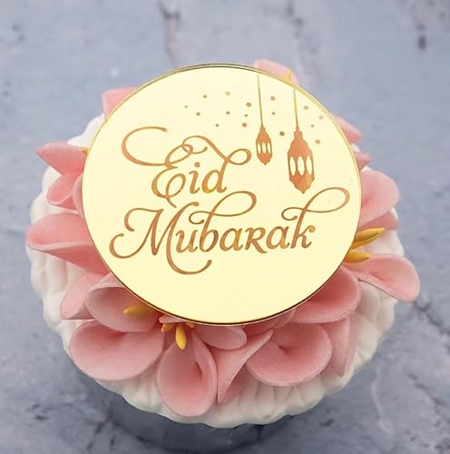 EID Mubarak Cupcake-Topper mit Gravur – Iftar Party Cupcake Topper – Ramadan Kareem Cupcake Topper – Acryl Spiegel Kuchen Topper – 6 Stück von 3 LITTLE DESSERTS