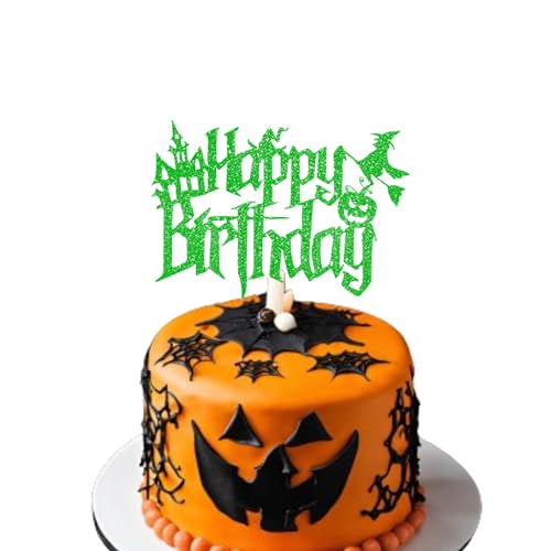 Happy Birthday Cake Topper - Halloween Cake Topper - Halloween Themed Cake Topper - Kürbis Party Supplies - Halloween Kuchen Dekoration (Grün) von 3 LITTLE DESSERTS