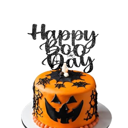 Happy Boo Day Tortenaufsatz – Halloween-Kuchenaufsatz – Halloween-Thema-Kuchenaufsatz – Halloween-Glitzer-Karten-Aufsätze – Kürbis-Partyzubehör – Halloween-Kuchendekoration (schwarz) von 3 LITTLE DESSERTS