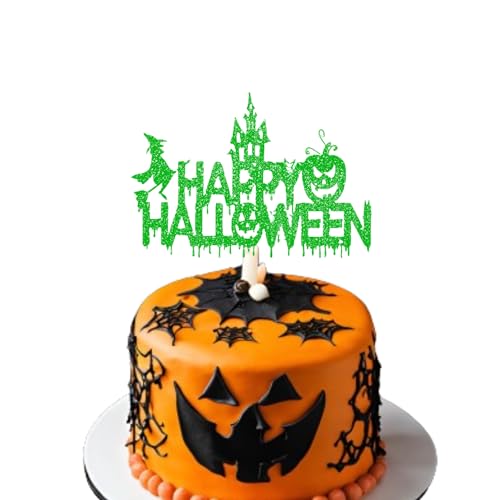 Happy Halloween Cake Topper Kuchendekoration Zubehör Halloween Thema Kuchen Topper Kürbis Party Supplies Halloween Kuchen Dekoration (Grün) von 3 LITTLE DESSERTS