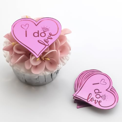 "I Do Love Cupcake-Topper", gravierte Scheiben, Junggesellinnenabschied, Cupcake-Topper, Verlobungs-Cupcake-Topper, Acryl-Spiegel-Kuchenaufsatz – Rose von 3 LITTLE DESSERTS