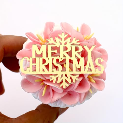 Merry Christmas Cupcake Charm Topper - Elegante Acryl Cake Topper, Perfekt für Feiertagsfeiern (Spiegel Gold) von 3 LITTLE DESSERTS