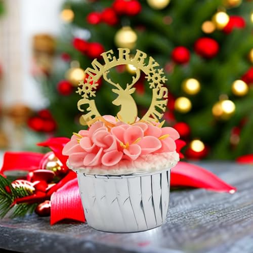 Merry Christmas Cupcake Charm Topper - Elegante Acryl-Kuchenaufsätze, perfekt für Feiertagsfeiern (6 Stück) (Stil 4) von 3 LITTLE DESSERTS