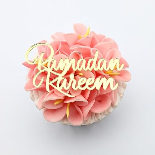 Ramadan Kareem Cupcake-Topper, gravierte Charms – Iftar-Party-Cupcake-Topper – EID Mubarak Cupcake-Topper – Acryl-Spiegel-Kuchenaufsatz – 6 Stück von 3 LITTLE DESSERTS