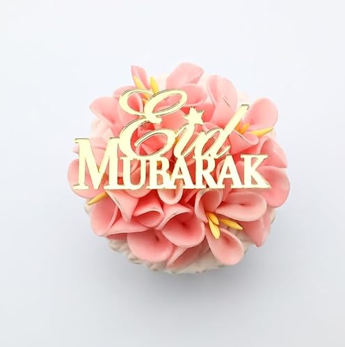 Ramadan Kareem Cupcake-Topper, gravierte Charms – Iftar-Party-Cupcake-Topper – EID Mubarak Cupcake-Topper – Acryl-Spiegel-Kuchenaufsatz – 6 Stück von 3 LITTLE DESSERTS