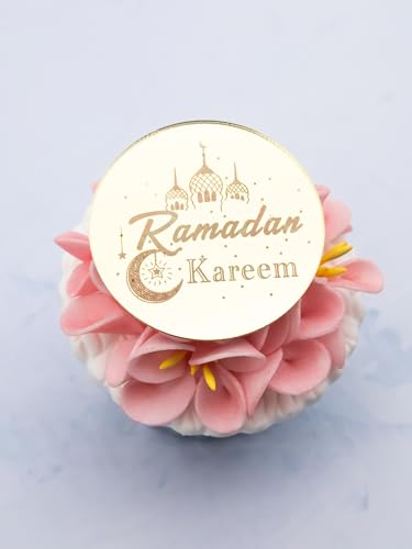 Ramadan Kareem Cupcake-Topper, gravierte Scheiben – Iftar-Party-Cupcake-Topper – EID Mubarak Cupcake-Topper – Acryl-Spiegel-Kuchenaufsatz von 3 LITTLE DESSERTS