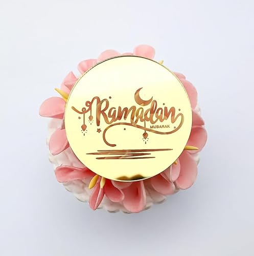 Ramadan Kareem Cupcake Topper Gravierte Scheibe – Iftar Party Cupcake Topper – EID Mubarak Cupcake Topper – Acryl Spiegel Kuchen Topper – 6 Stück von 3 LITTLE DESSERTS