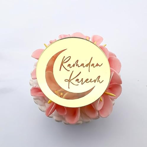 Ramadan Kareem Cupcake Topper Gravierte Scheiben - Iftar Party Cupcake Topper - EID Mubarak Cupcake Topper - Acryl Spiegel Cake Topper - 6 Stück von 3 LITTLE DESSERTS