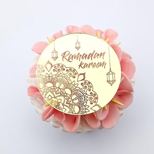 Ramadan Kareem Cupcake Topper Gravierte Scheiben - Iftar Party Cupcake Topper - EID Mubarak Cupcake Topper - Acryl Spiegel Cake Topper - 6 Stück von 3 LITTLE DESSERTS