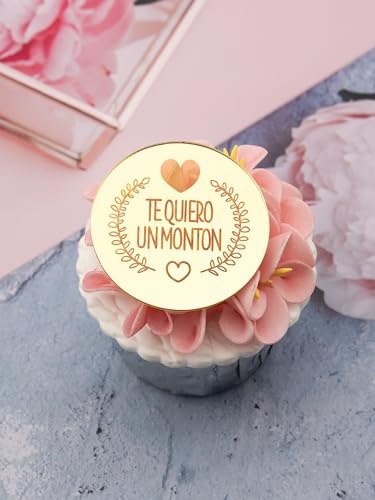 Te quiero un montón Cupcake-Topper, gravierte Scheiben, Junggesellinnenabschied, Cupcake-Topper, Verlobungs-Cupcake-Topper, Acryl-Spiegel-Kuchenaufsatz, goldfarben von 3 LITTLE DESSERTS