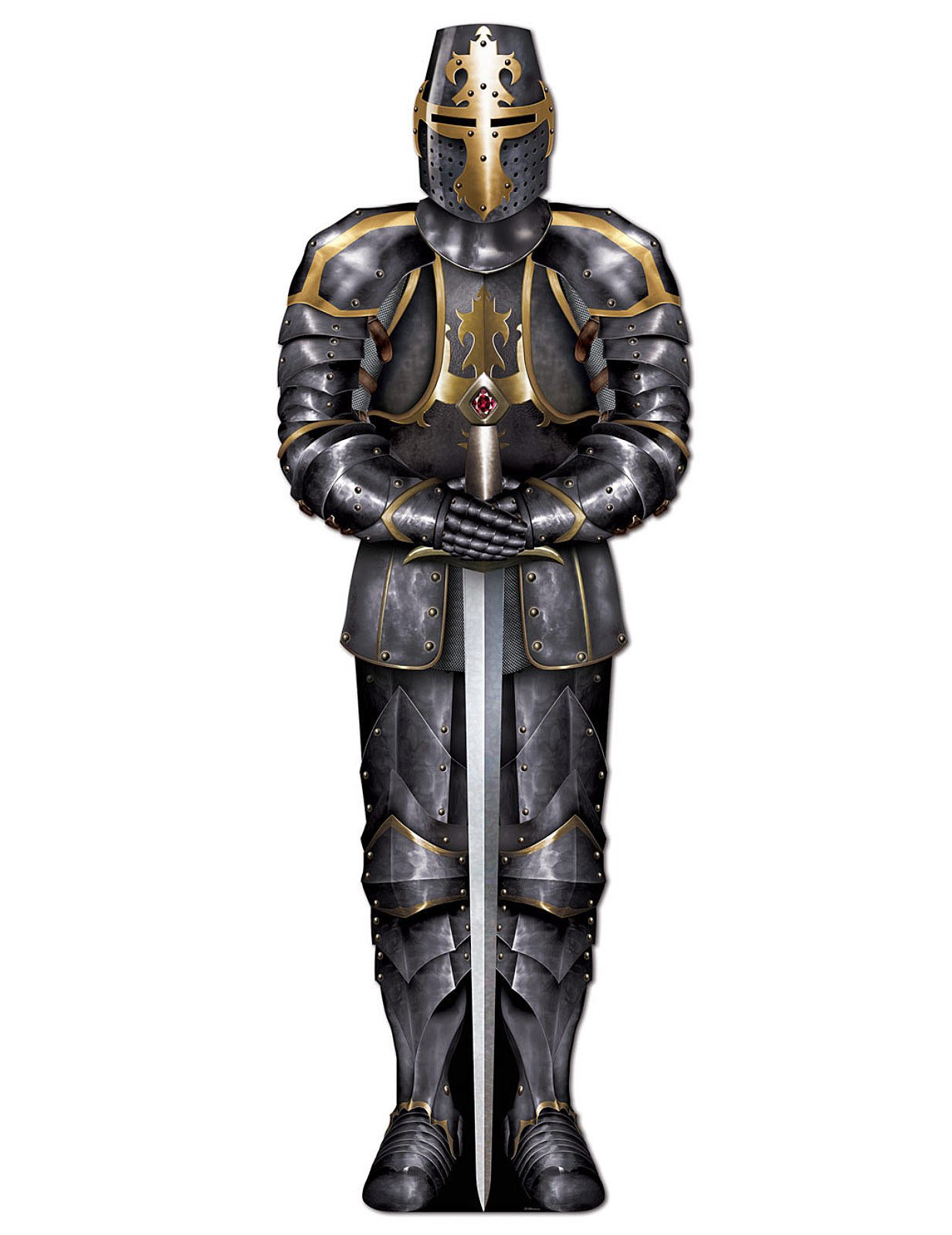 Mittelalterlicher Ritter mit Rüstung Deko-Pappfigur grau-gold 182cm von 360 DEGREES