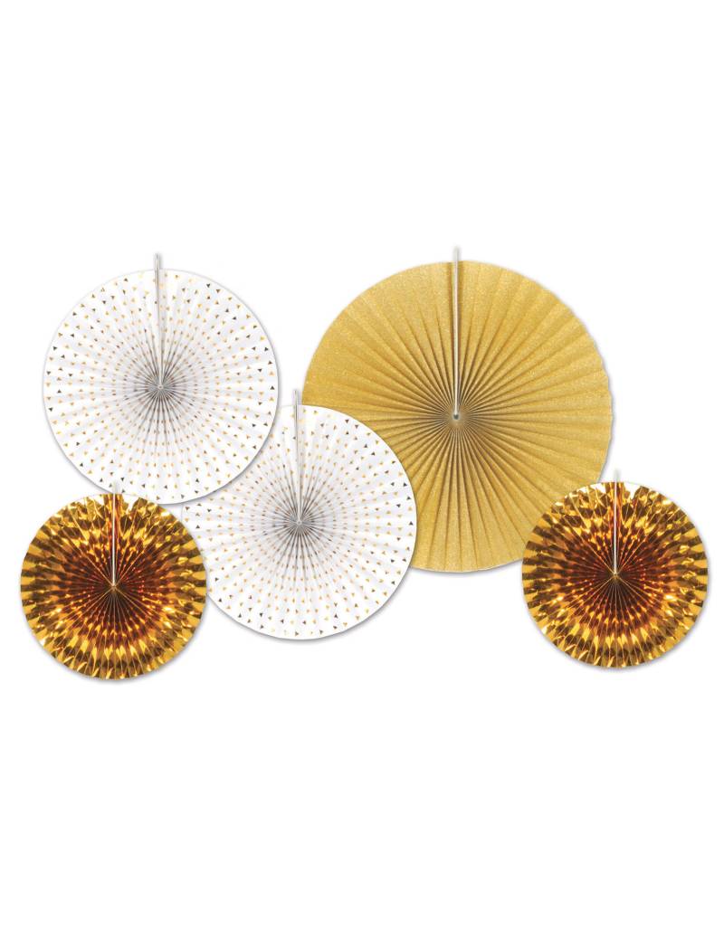 Papier-Rosetten Silvester-Deko weiss-gold von 360 DEGREES