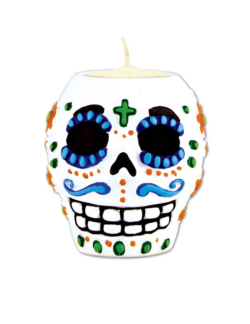 Tag der Toten Sugar Skull Teelichthalter bunt von 360 DEGREES