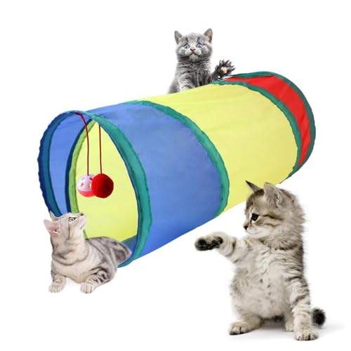 Regenbogen Katzentunnel mit interaktivem Ball Indoor Katzenspieltunnel für Innen Außen, Katzentunnel Groß Katzenspielzeug Kätzchen Kitty Kaninchen (2 Wege) von 3MNSCD