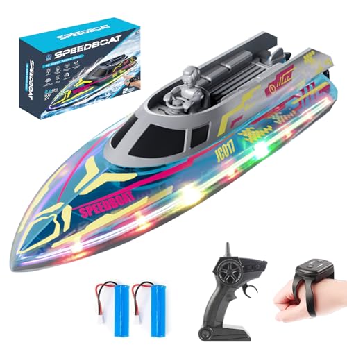3T6B Ferngesteuertes Boot, 2.4 GHz RC Boot mit LED-Licht, 20KM/H Speedboot-Spielzeug mit Alarmfunktion, 2 Batterien für 90 Minuten Spielzeit, Poolspielzeug für Kinder und Erwachsene 3T6B Ferngesteuertes Boot, 2.4 GHz RC Boot mit LED-Licht, 20KM/H Speedboot-Spielzeug mit Alarmfunktion, 2 Batterien für 90 Minuten Spielzeit, Poolspielzeug für Kinder und Erwachsene von 3T6B