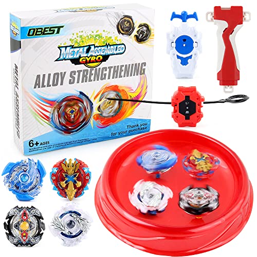 OBEST Bey Kinder Spielzeug Kreisel Arena Battling Top Stadium Blade Battle Set, 4 Kampfkreisel Burst Combat Top mit Werfern und Arena für Kinder, 4 Tops + 1 Launcher + 1 Arena von OBEST