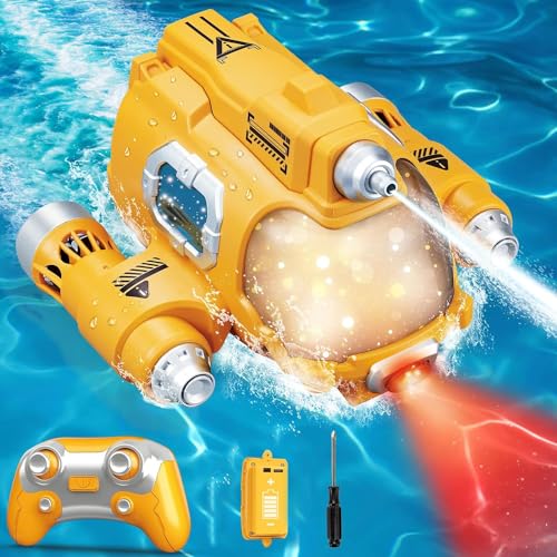 3T6B Ferngesteuertes Motorboot für Kinder, 2,4-GHz Dual Propeller RC-Boote mit Sprühnebel, Licht und 360° Rotation, Zwei Spieler Können Gegeneinander Spielen, Kinder Wasser-Party Gesche von 3T6B