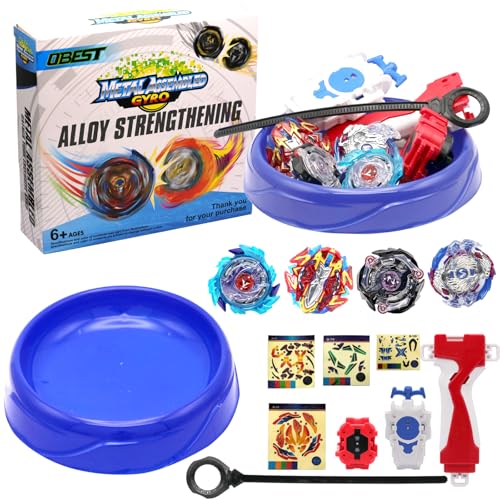 OBEST Burst Spinning Tops mit Launcher Set, 4er Set Kampfkreisel, Bey Kinder Spielzeug Kreisel, Gyro Spinners und 2 Turbo Burst und Battle Disc Set Halloween/Weihnachten/Neujahr Geschenk für Kinder von OBEST