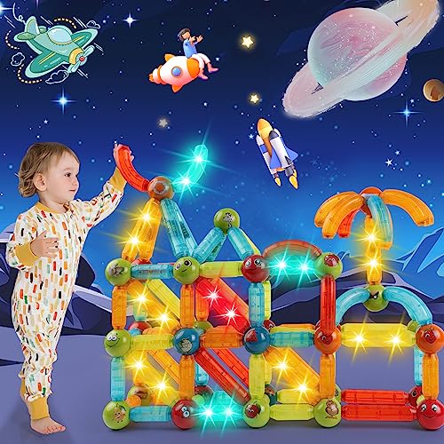 Magnetische Bausteine 52 Stück Magnete Kinder, Magnetic Bauklötze Baukasten Spielzeug ab 3 Jahre, Kreatives 3D Magnetbausteine, Einzigartige Magnetspiel Geschenke für Jungen Mädchen Hause & Schulen von 4-Pejiijar