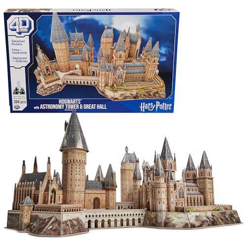 4D Build, Harry Potter Deluxe Hogwarts-Schloss mit Astronomie-Turm & großer Halle, über 60 cm breit, Modellbausatz, 384 Teile, 3D-Puzzles für Erwachsene und Jugendliche ab 12 Jahren von 4D Build