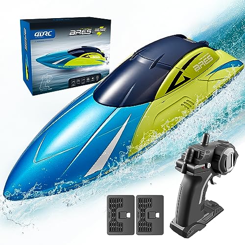 4DRC Ferngesteuertes Boot mit LED-Licht, RC Boot 20+ KM/H, 2,4-GHz Rennboote, 2 Batterien für 30 Minuten Spielzeit, Pools und Seen Spielzeug Geschenk für Kinder ab 8 Jahre von 4DRC