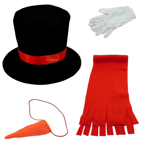 Schneemann Kostüm für Erwachsene - Zylinderhut, Schal, Nase, Handschuhe 5-teiliges Set Schneemann Kostüm für Herren & Damen - Winter Frosty der Schneemann Kostüm Weihnachten Cosplay Dress Up Zubehör, von 4E's Novelty