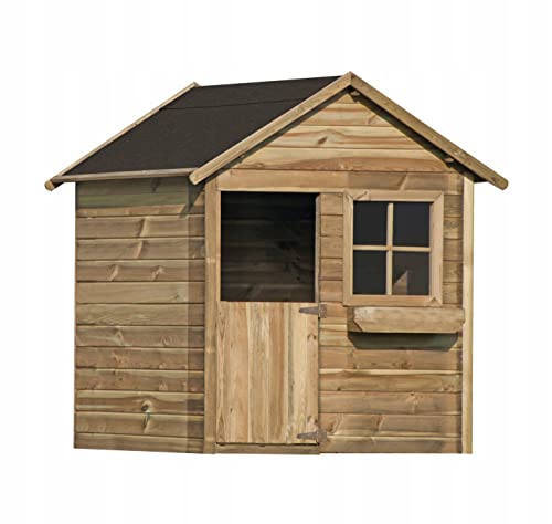 4IQ Spielhaus Kinder Outdoor 126x112x157 cm - Kinderhaus ab dem 1. Lebensjahr - Kinderspielhaus Outdoor aus Holz - Gartenhaus Kinder mit Fenster - Holzhaus Kinder von 4IQ Group